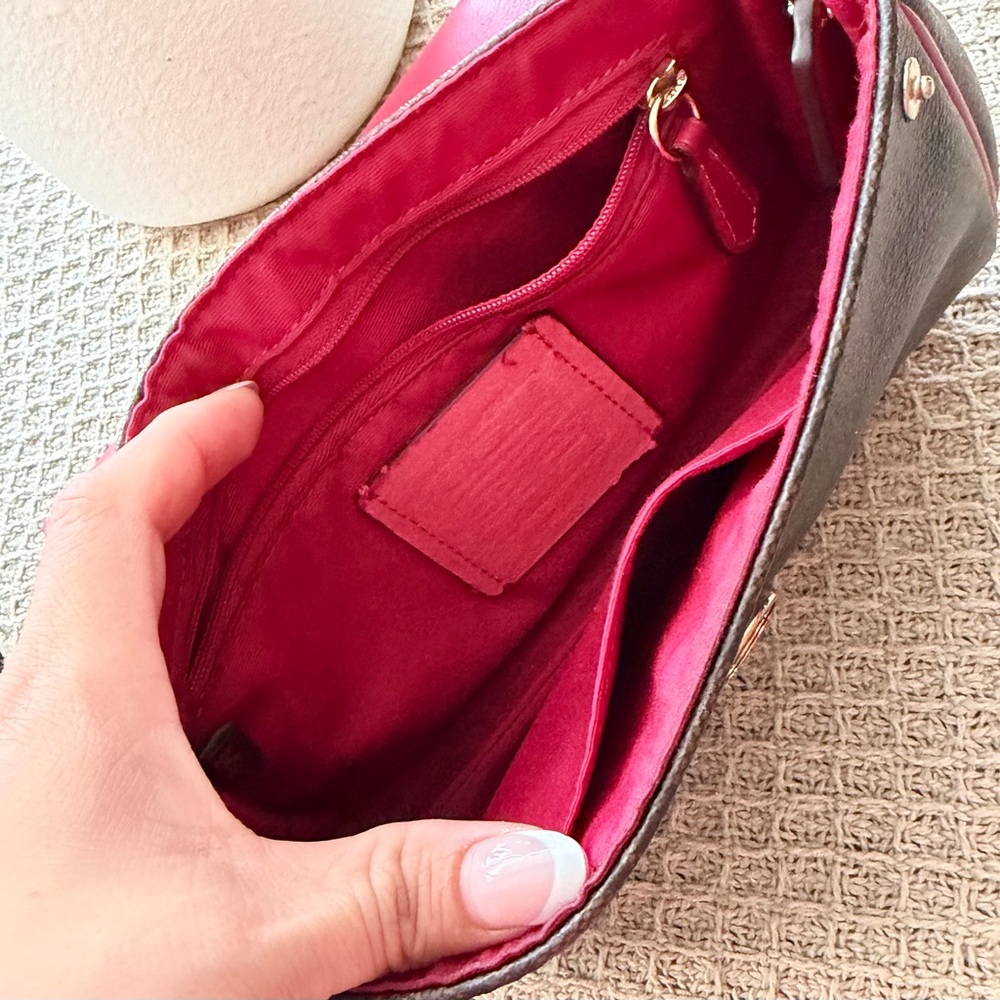 Coach Signature Canvas Crossbody with Red Flap and Brown Body - Picture 9 of 11